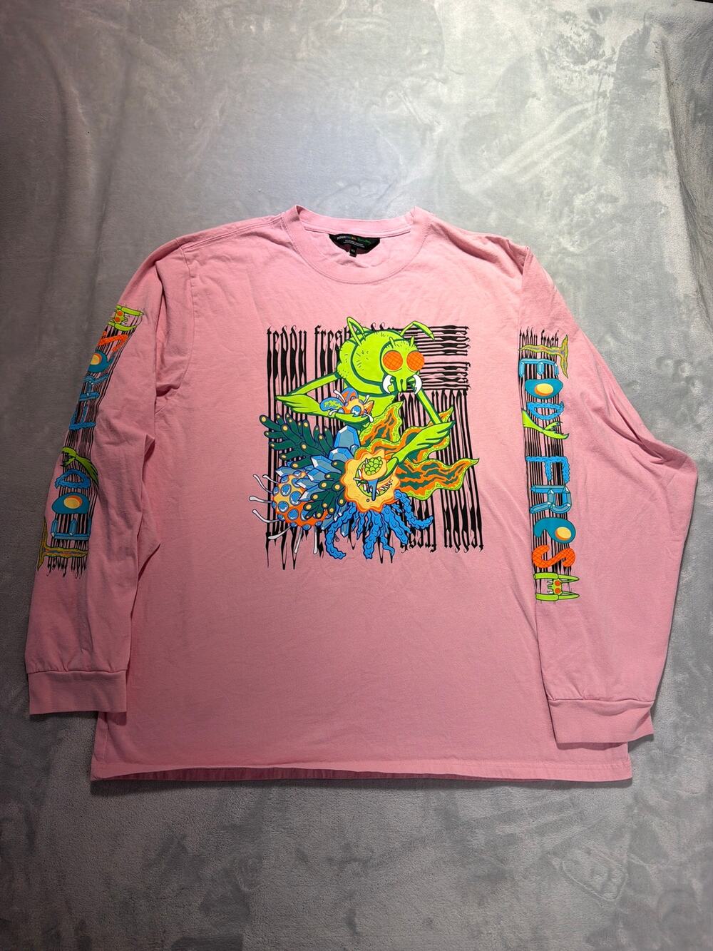 Teddy Fresh x Rick & Morty Collab Bug Heavyweight Long Sleeve Tee Pink Size 3XL